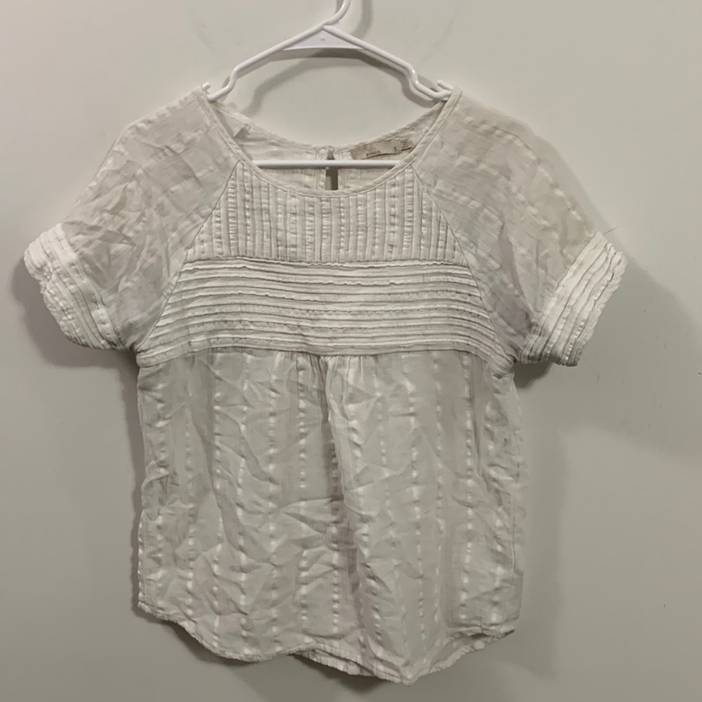 PrAna white crew neck organic cotton blend top, creative fabric designs, size S